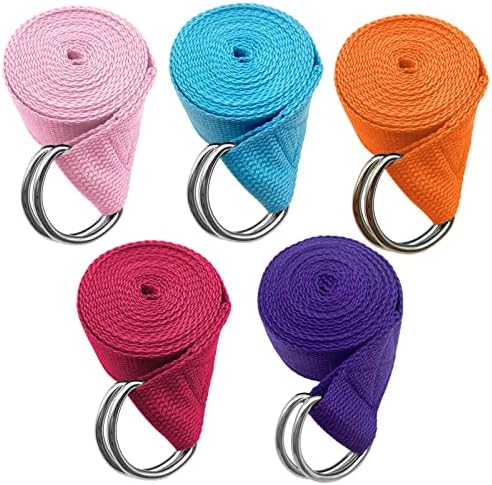 Yoga Strap,Skoye 5-Pack Yoga Exercise Adjustable Straps 6Ft OR 8Ft with D-Ring Buckle, Non-Elastic Yoga Straps for Pilates,Gym Workouts,Physical Therapy,Improves Sitting Posture for Women & Men (1.5" X 8FT)