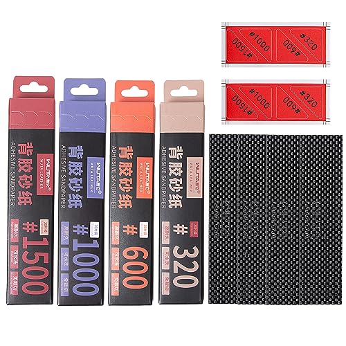 WUTA 120PCS Sandpaper Sheets with 4PCS Carbon Fiber Plate Board Self Adhesive Stickyback Sand Paper for Leathercraft, Woodworking, Metal, Plastic, Automotive, Sanding Blocks (320/600/1000/1500-Grit