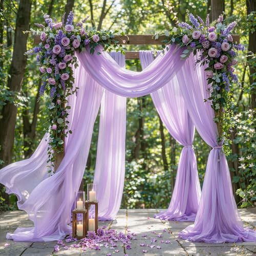 Image of Wedding Arch Draping Fabric, 2 Panels 30 inch x 20Ft Lavender Sheer Curtain Drapes Extra Wide & Long Backdrop Curtains for Bridal Shower Backdrop Outdoor Party Arches Church Ceremony Decoration
