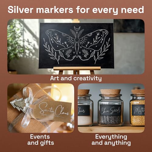 Image of ARTISTRO 5 Silver Paint Pen for Rock, Glass, Ceramic, Wood, Tire, Fabric, Metal, Canvas, Marking, Painting - Set of 5 Acrylic Paint Markers Water-based