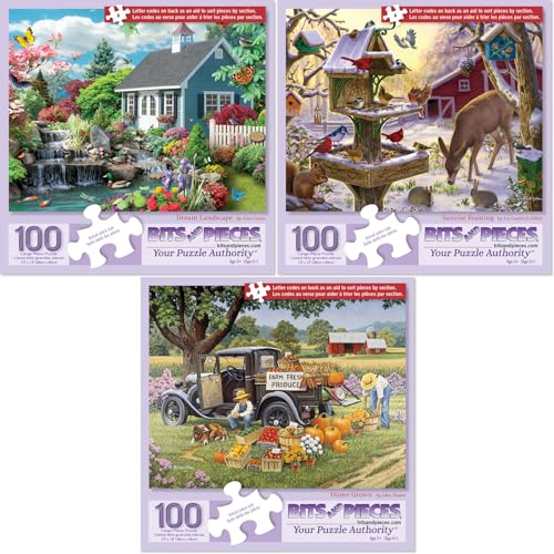 Set de 3 Rompecabezas Jigsaw Bits and Pieces para Adultos – 100 Piezas Cada Uno, Temas Estacionales: Dream Landscape, Home Grown y Sunrise Feasting – Piezas Únicas Cortadas al Azar, Medidas 15" x 19" miniatura 1