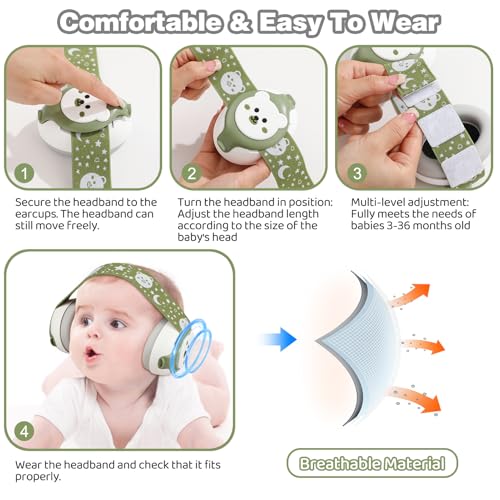 Image of YomauiYee Baby Earmuffs,Bear Infant Headphones Noise Cancelling Baby Ear Protection with Adjustable Headband Sound Proof Headphones, Travel Essentials for Travel