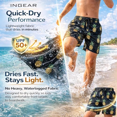 Image of INGEAR Little Boys Quick Dry Beach Board Shorts Kids Swim Trunk Swimsuit Beach Shorts Swim Trunk for Boys