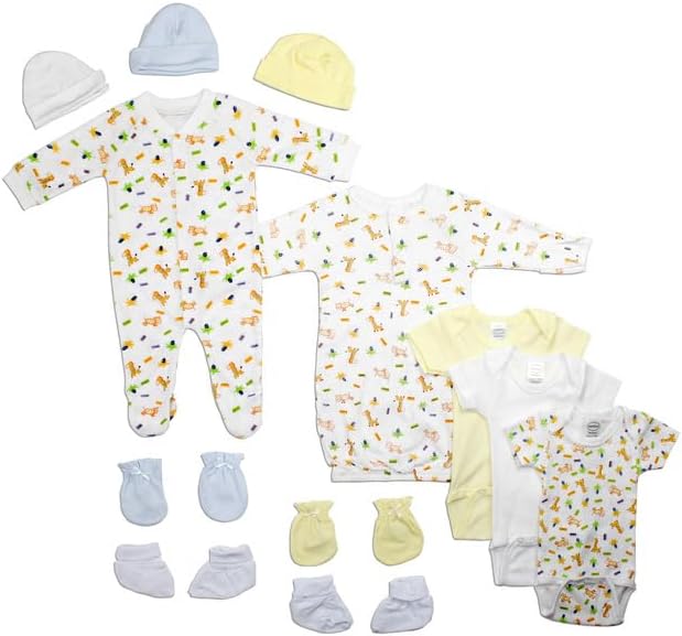 Maykoosh Boys Newborn Clothes Set - 12 Pc Layette Gift - Soft Cotton Onesies & More - Pastel Yellow