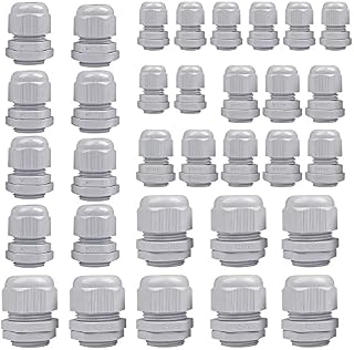 CYH 32 Pcs Grey Cable Glands Joints, Waterproof Wire Cable Connector Electrical Conduit Plastic Stuffing, with Locknut and Seal for Garden Outdoor, IP68 M12 M16 M20 M25