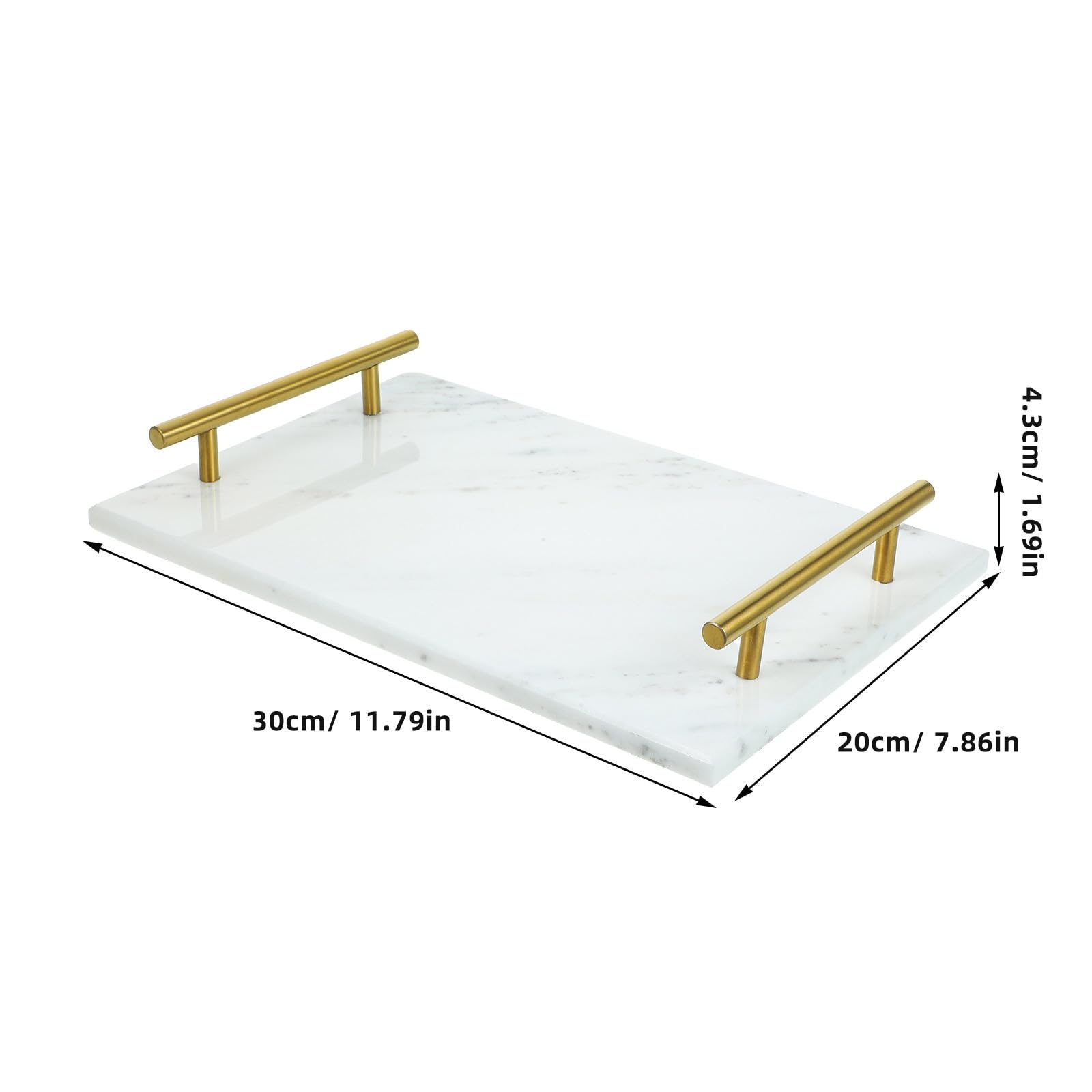 Vassoio in Marmo con Manico, Portaoggetti Multiuso per Cucina e Bagno, Piatto da Portata Rettangolare 30x20 Cm, Resistente e Leggero per Snack, Frutta Secca e Dessert