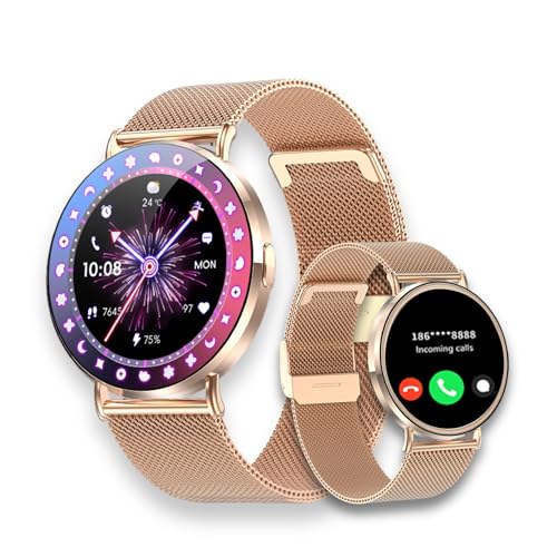 Smartwatch Chiamate 1.19 HD Smart Watch ROUND logio con Cardiofrequenzimetro SpO2 Sonno Fisiologia Femminile IP68 Messaggi 100 modalità Sportive iOS Android donna bluetooth rosa oro