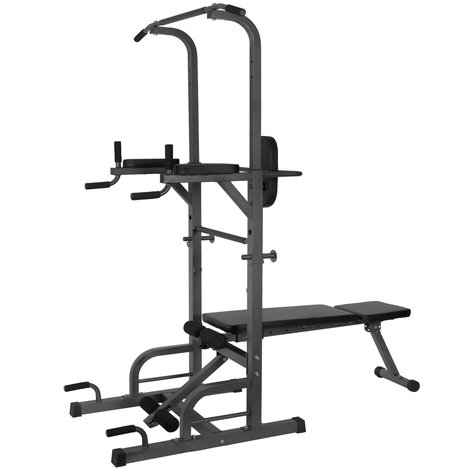 Estación de Dominadas, Maquina Dominadas Altura Ajustable, Máquina de Musculación con Banco de Pesas Plegable, Estación de Musculación para Fitness en Casa Gimnasio