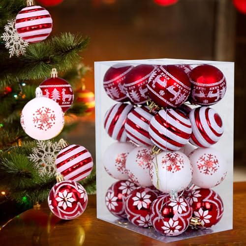 menolana 24Pcs Bolas de Natal Enfeites Pingentes de Árvore de Natal Artesanato Decorativo Bolas de N