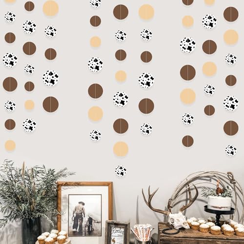 Image of Western Cowboy Party Decorations Brown Khaki Circle Dot with Cow Printed Polka Dots Garland Streamer for My First Rodeo Birthday Baby Shower Wedding Engagement Bachelorette Party Decorations Supplies