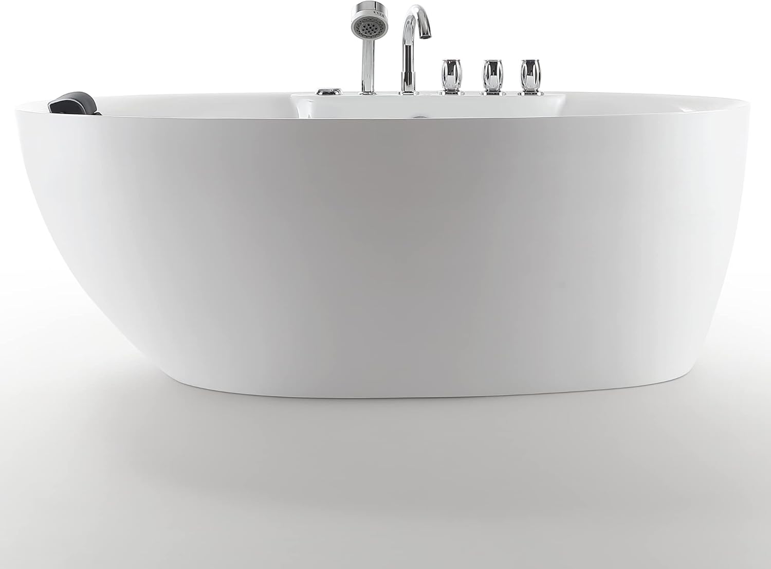 59 in. Acrylic Freestanding Bath Tub Hydromassage Gracefully Oval Shaped 7 Water Jets Soaking SPA, Double-Ended Massage Bathtubs with Black Pillow , White