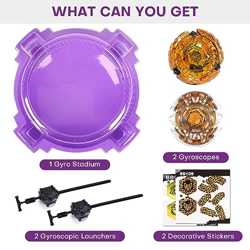 Bey Battling Top Stadium Blade Battle Set, 2 Metal Fusion Spinning Tops 2 Launchers 1 Arena Combat Game, Toy Gift for Kids Boys Ages 6+Purple - Thumbnail 6