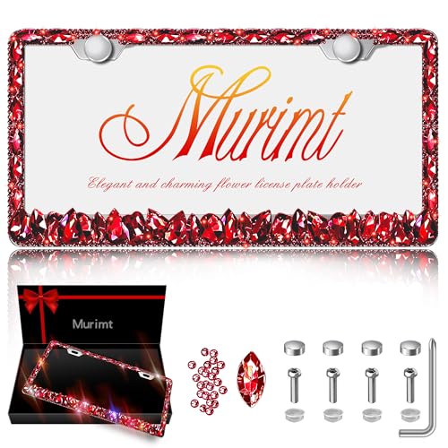 Murimt Bling License Plate Frame 1 Pack Rhinestone Bedazzled License Plate Over | Holder Sparkly Diamond Stainless Steel Frame CPJ-03-Red 1 Pack