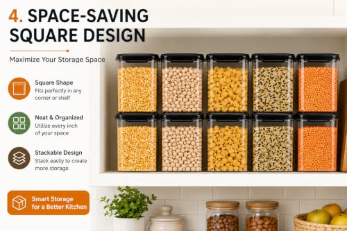 Image of Airtight Plastic Square Container Set for Kitchen Storage Masala Box,Fridge & Pantry Storage,Dishwasher Safe,pulses, cereals,dry fruits,coffee Unbreakable & Space-Saving | (Pack 10-1500 ml)