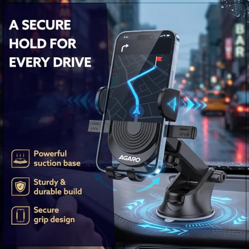 Image of AGARO MH6161 Car Mobile Holder for Dashboard, 360 Adjustable Phone Mount with Strong Grip, Secure & Stable Hold, Easy One-Hand Operation for Navigation, Calls & Hands-Free Driving