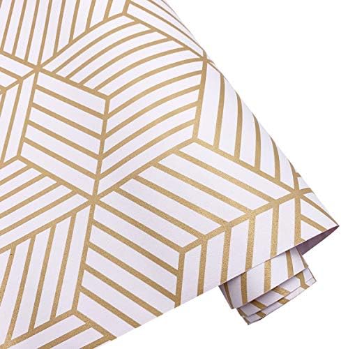 Yifely Golden Stripes Drawer Liner Self-Adhesive Shelf Covering Paper Waterproof Protect Furniture Countertop Surface 17.7 Inch by 9.8 Fee