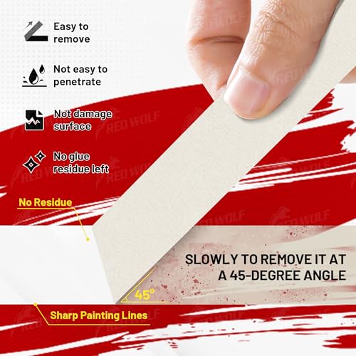 Image of RED WOLF 6 Pack Masking Tape 0.7 inch x 60 Yards, General Purpose for Painting Arts Crafts Label Car Painting, Sharp Paint Line No Residue Painters Tape White Beige Crepe Paper Tape Heat Resistance