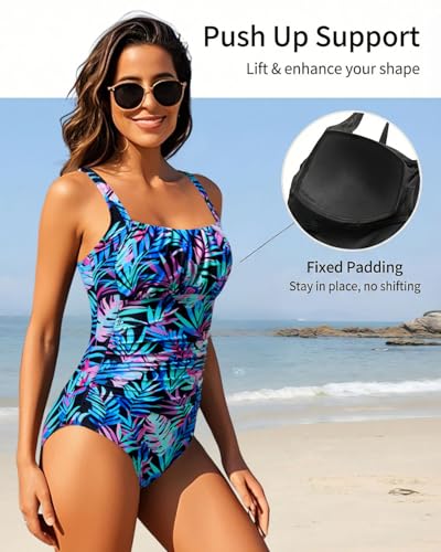 Image of Aqua Eve One Piece Bathing Suit for Women Tummy Control Swimsuit Slimming Vintage Swimwear