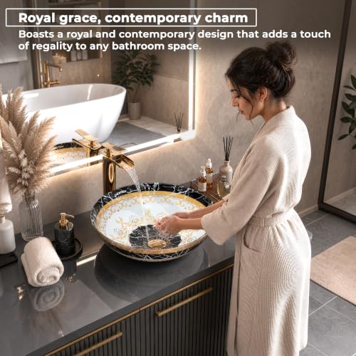 Image of Plantex Ceramic Round Wash Basin for Bathroom /Designer Table Top Basin /Countertop Vessel Sink for Restaurant /Hotel - (15.5x15.5x4.5 Inch)