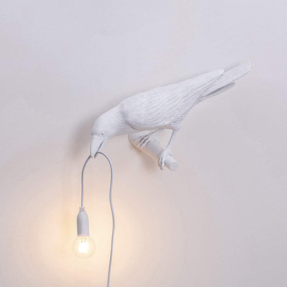 XHY Creative Lamps Italian Bird Wall Lamp Modern LED Wall Sconce Light Fixtures Bedroom Bedside Wall Light Crow Bird Stand Light Home Decor White Wall Lamp
