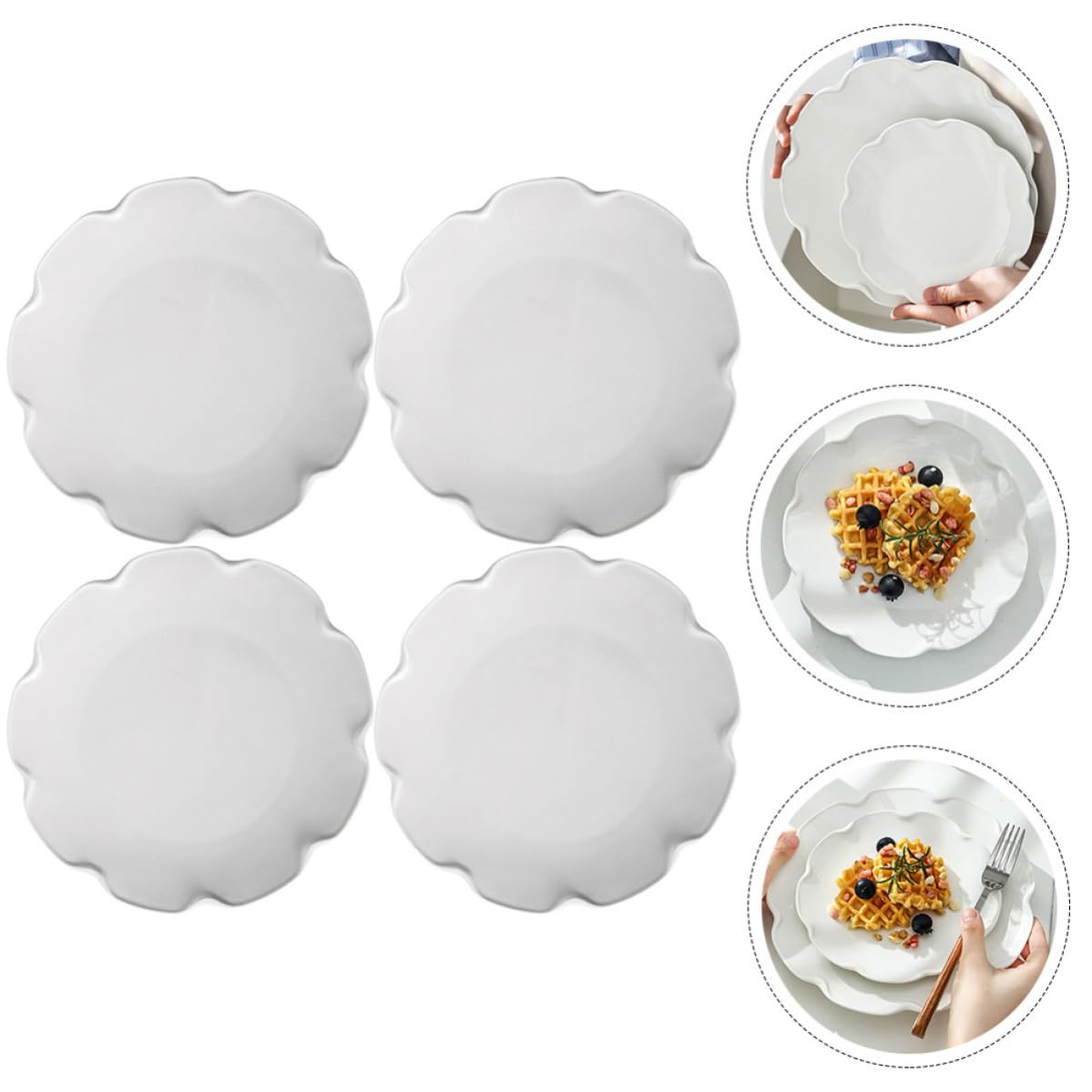 SHOWERORO Assiettes Design Épaissi Résistant aux Chocs Blanches en Céramique 4 Pièces pour Steak et Service Lors D'occasions Spéciales ou Fêtes