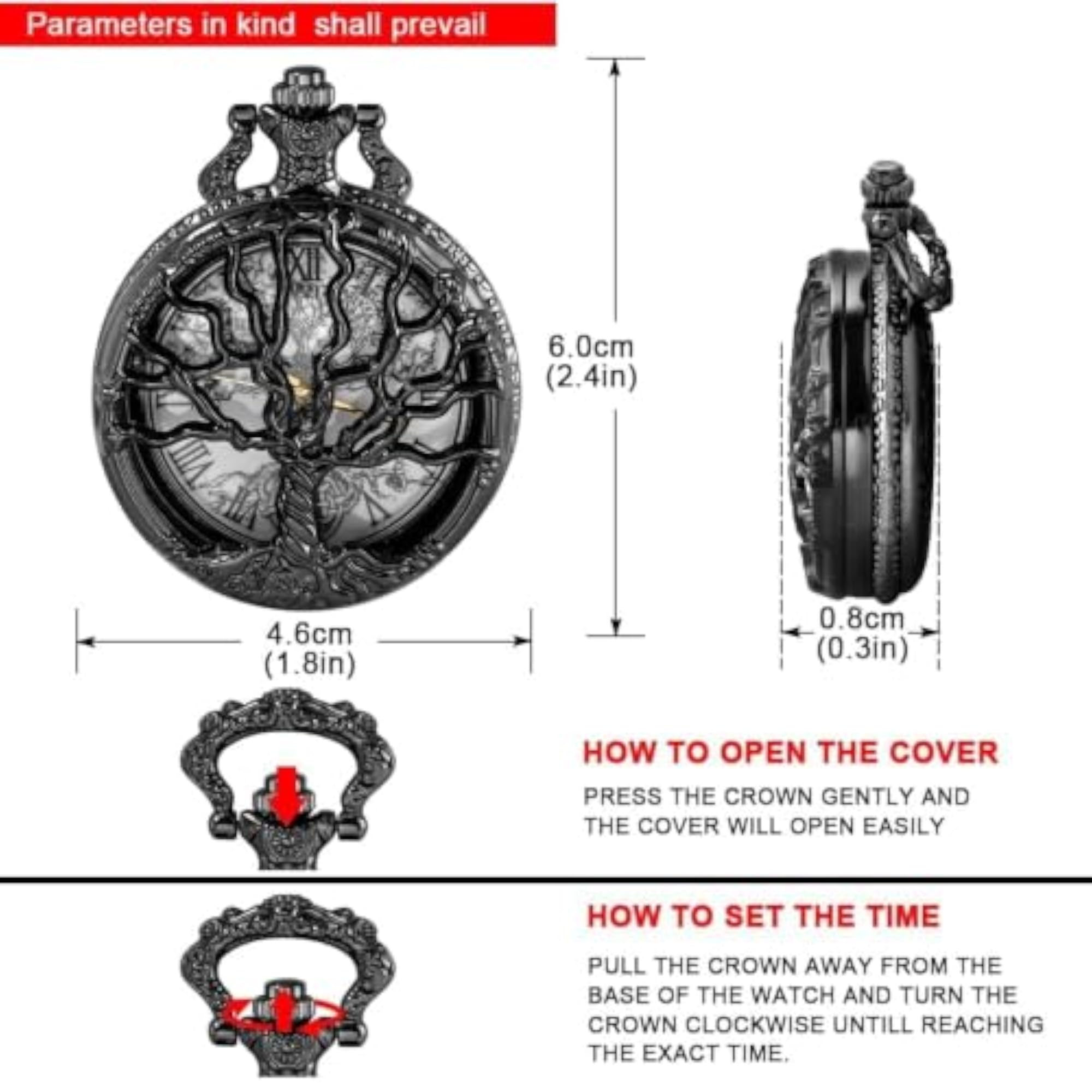 Pocket Watch with Hollow Tree Design, Quartz