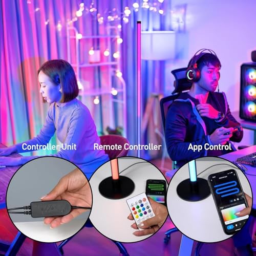 Image of LED Floor Lamp RGB Corner Floor Lamp, Music Sync Colour Changing Dimmable Brightness USB Power Supply for The Living Room, Playroom, Bedroom, Party Decoration