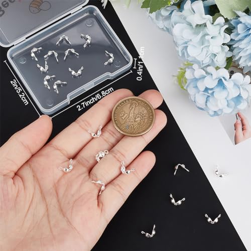 Beebeecraft 1 Box 20Pcs Bead Tips 925 Sterling Silver Knot Covers 3mm Clamshell Crimp Tips Beads Fold-Over Bead Covers Ends Caps for Jewellery Bracelets Necklaces Making - Image 3