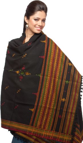 Image of Exotic India Women's Kutch Wool Shawl (SHV95--beige)