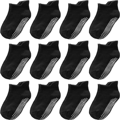 Image of Aroveea Baby Toddle Socks Grip Non Slip Kids Boys Girls Cotton 12 Pack Ankle Cute Newborn Socks
