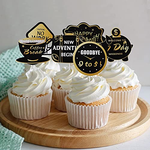 Partyyeah 60 Pcs Happy Retirement Cupcake Toppers, Gold Retired Cake Toppers Picks Happy Birthday Cake Topper For Retirement Party Cake Decoration Party Supplies #TOP5