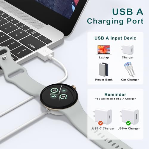 Image of Tobfit USB Charger Cable Compatible for Google Pixel Watch 2 3, Magnetic Charging Cord Replacement for Pixel Watch 3 2 Smartwatch 100cm (White)