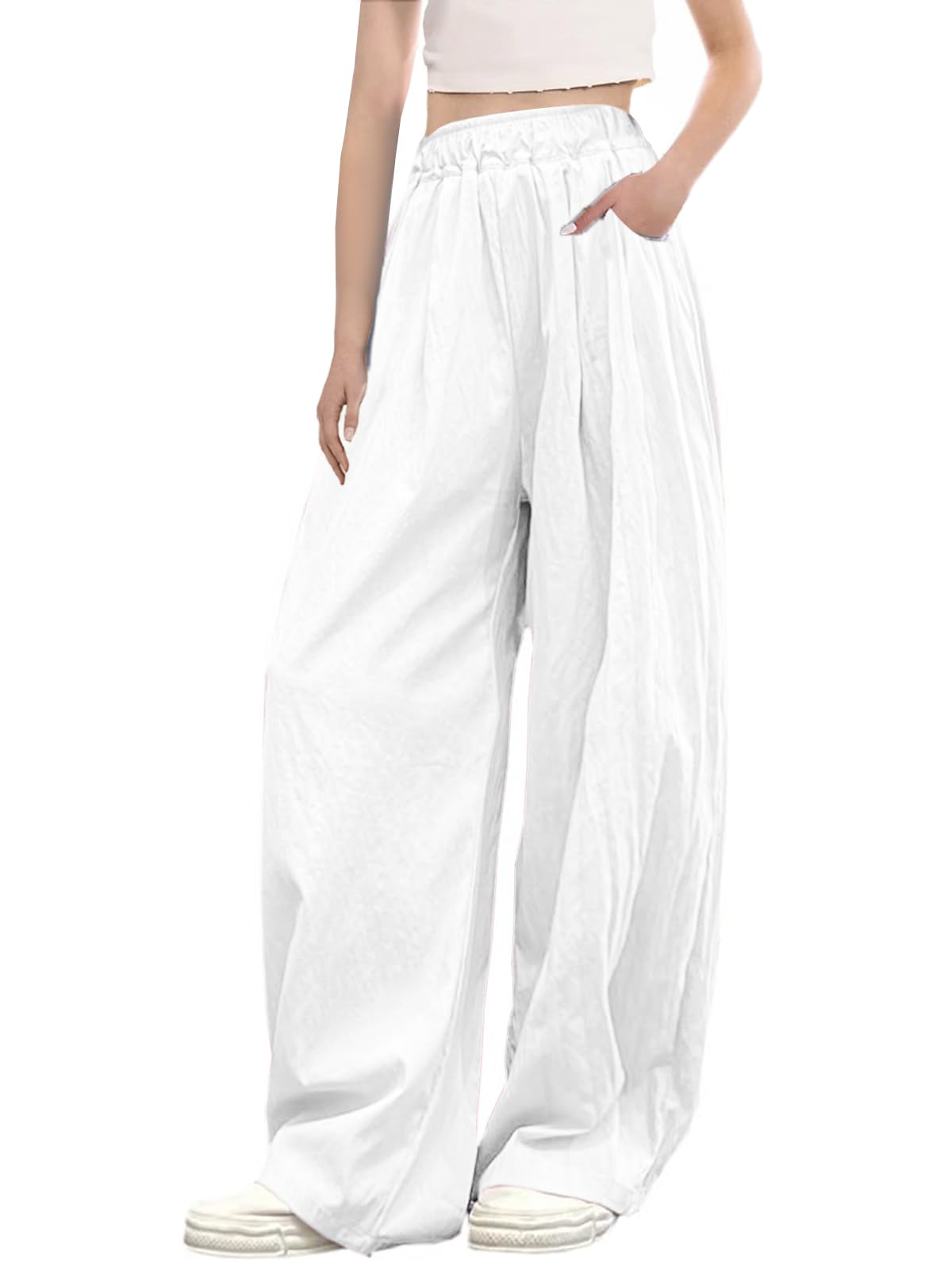 SANGTREE Girls Woman Wide Leg Pants Lightweight Casual Elastic High Waist Straight Leg Loose Trousers 4 Years -