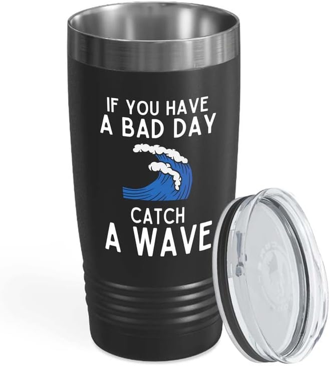 Surfing Black Edition Vaso de 20 onzas  Atrapa una ola  Regalos para entusiastas del surf, deportes acuáticos, tabla de surf, atletismo,