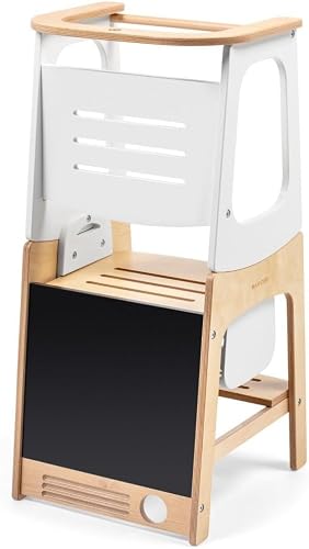 Maxi-Cosi Toucan 3-in-1 Learning Tower, Montessori Toddler Step Stool, 1.5-99+ Years, 10-150 kg, 3 Heights, Transforms into Table & Chair, Integrated Blackboard, 100% FSC-Certified, Natural Wood