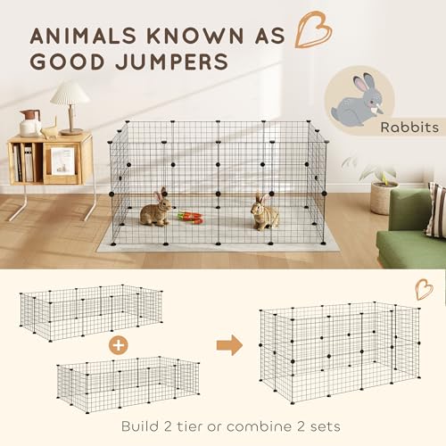 Pawhut DIY Pet Playpen Metal Wire Fence 12 Panel Enclosure Indoor Outdoor Guinea Pig Rabbit Small Animals Cage, Black - Image 6