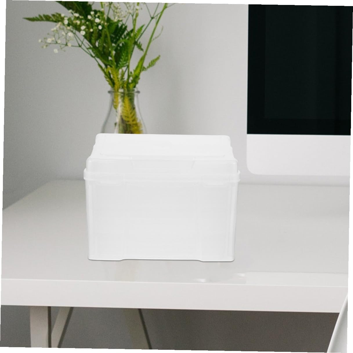 STOBAZA Photo Storage Box Organizer with 6 Adjustable Compartments Plastic Photo Holder Storage Container for Scrapbook and Greeting Card Organization