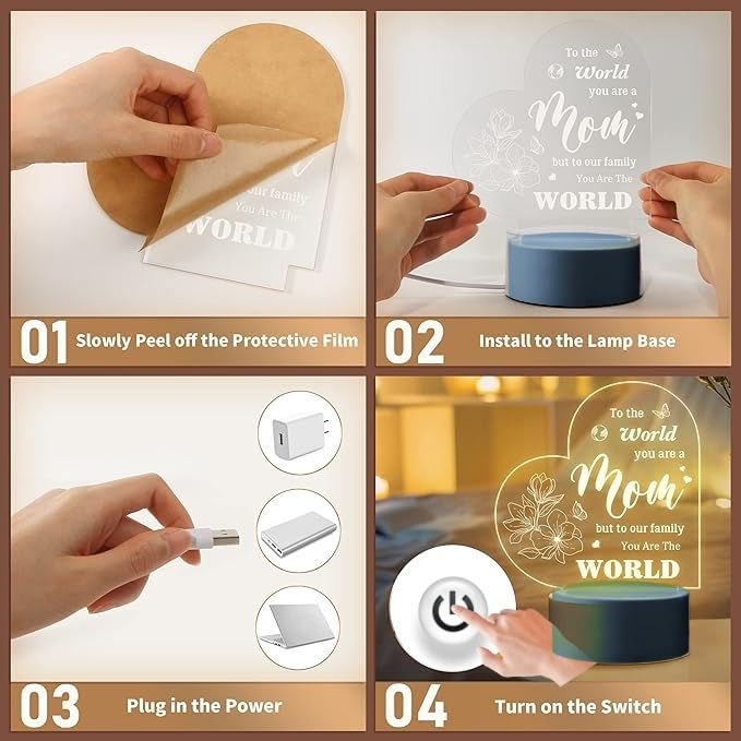 Image of Plastic LED Lamp For Mom - Engraved Night Light, Unique Birthday Gift From Daughter Or Son For Mother's Day, Stepmom, Warm White