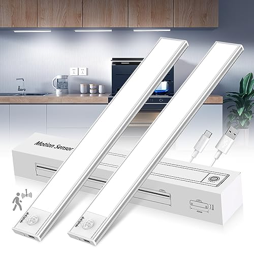12inch Rechargeable Under Cabinet Lighting Battery Operated 2500mA, 6500K Under Cabinet Light Motion Sensor Led Closet Lights, Wireless Magnetic Kitchen Counter Light for Drawer, Wardrobe, Kitchen