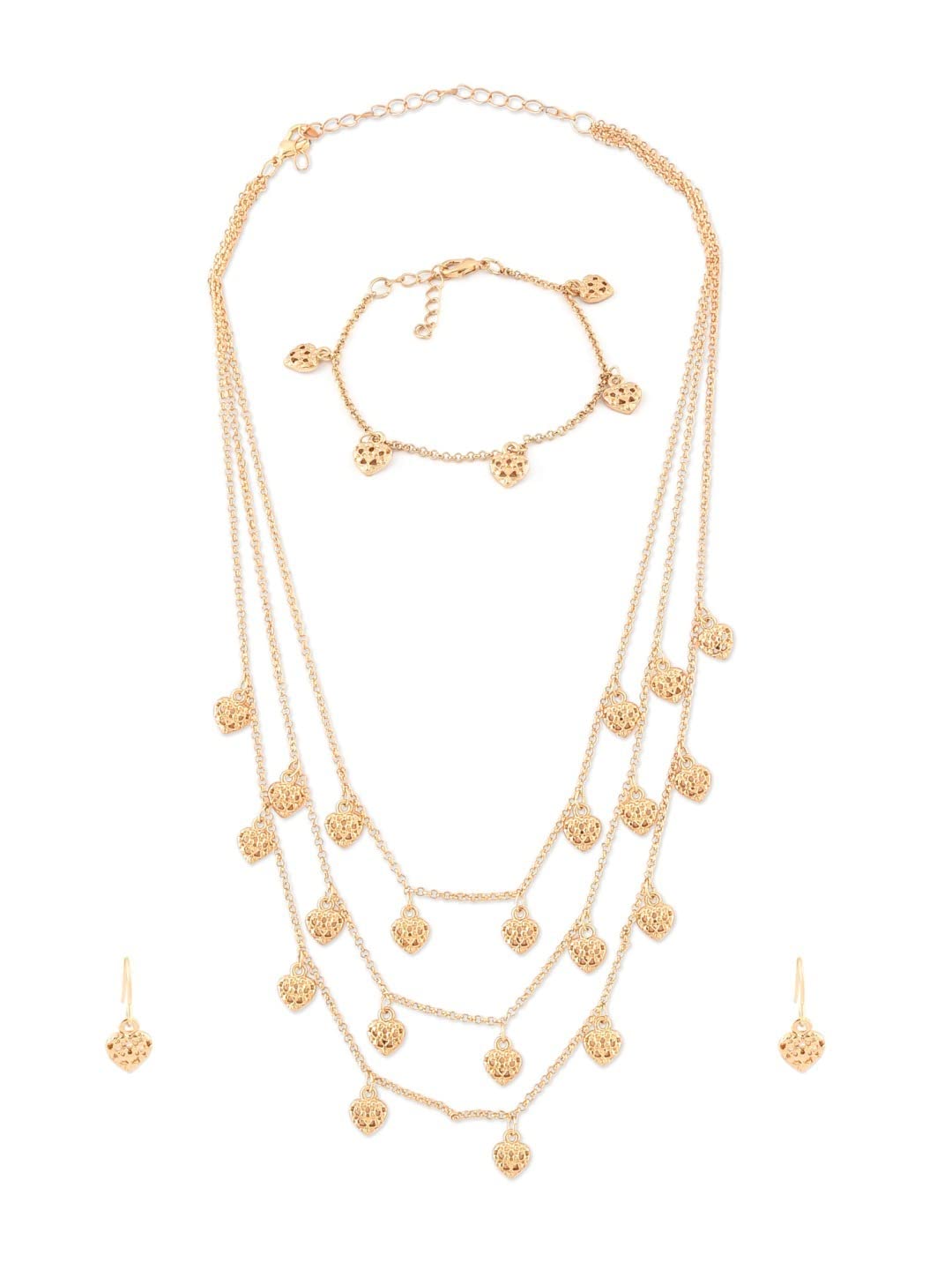 ZAVERI PEARLS Gold Tone 3 Layers Dangling Hearts Classy Chain Earring & Bracelet Set For Women-ZPFK15022 (B0BG8442R4) Amazon Price History, Amazon Price Tracker