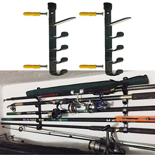 1Pair Marketing Holders Rack-It-Up Wall Mount Fishing Rod Holder Horizontal 5-Rod Black Fishing Rod Storage Rack/ Garage Organizer Storage ?fishing rod not included?