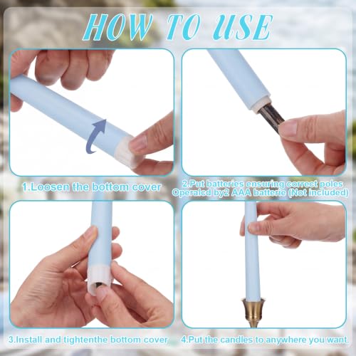 Image of Rossesay 48 Pcs Flameless LED Taper Candles Battery Operated Candles 4 Sizes of 8.5'', 9.65'', 10.83'', 12.8'' Flameless Candlesticks Flickering for Halloween Christmas Church Wedding(Blue)