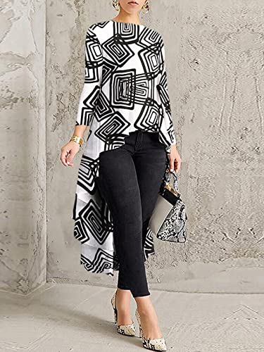 Zanzea Women's Irregular Hem High Low Asymmetrical Top Long Sleeve Casual Ruffle Print Blouse Shirts Tunic 6-Black Large #TOP2