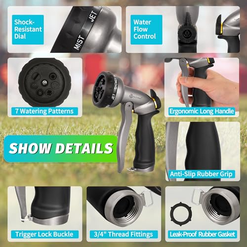 Image of AUTOMAN Garden Hose Nozzle - 2 Pack, 100% Metal High Pressure Spray Nozzle, Labor-Saving Design, Heavy Duty for Garden Watering, Car Washing, Window Cleaning, Pets Bathing