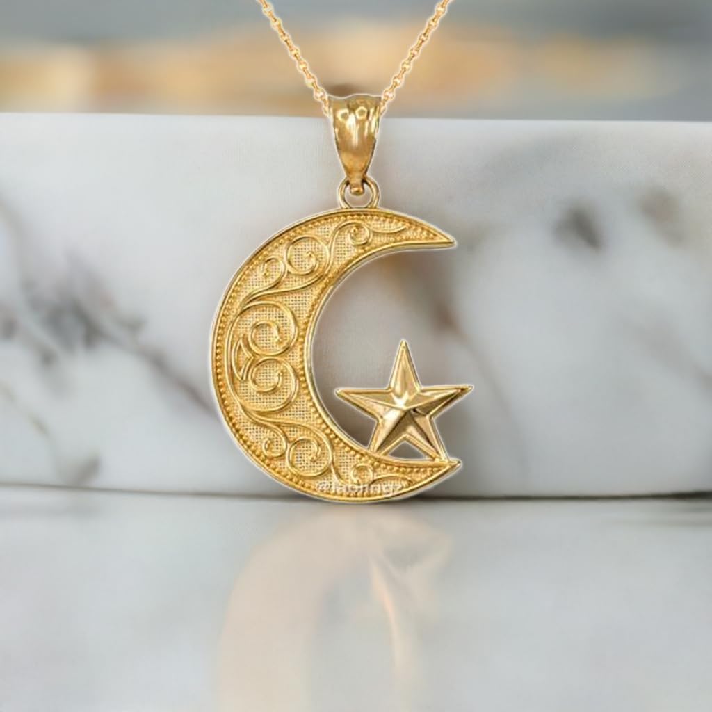 LA BLINGZ 14K Yellow Gold Islamic Crescent Moon Pendant - Image 2