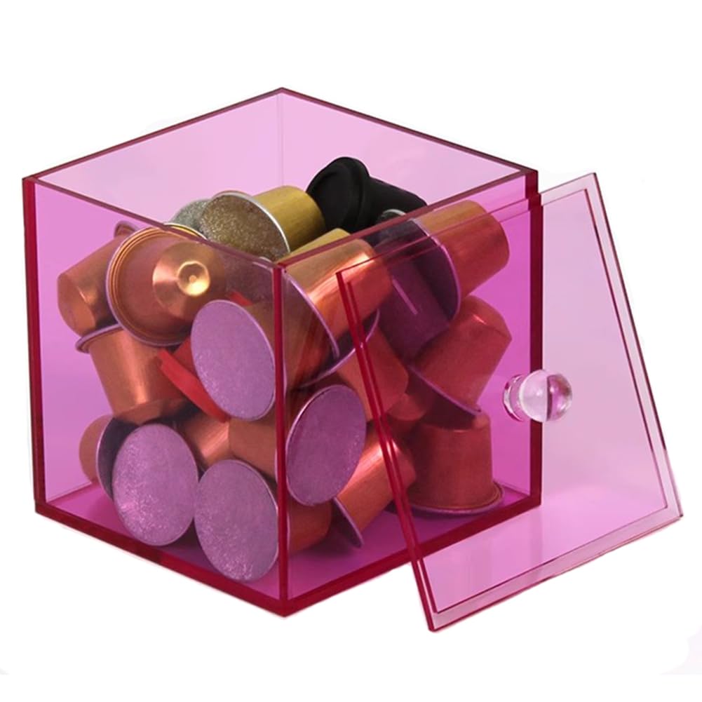 Coffee pods Capsules Storage Container Box Coffee Pod Holder with Lid, Acrylic Coffee Capsule Filter Holder, Coffee Bar Accessories Compatible with Nespresso K Cup Capsule(Rose Red,13cm)