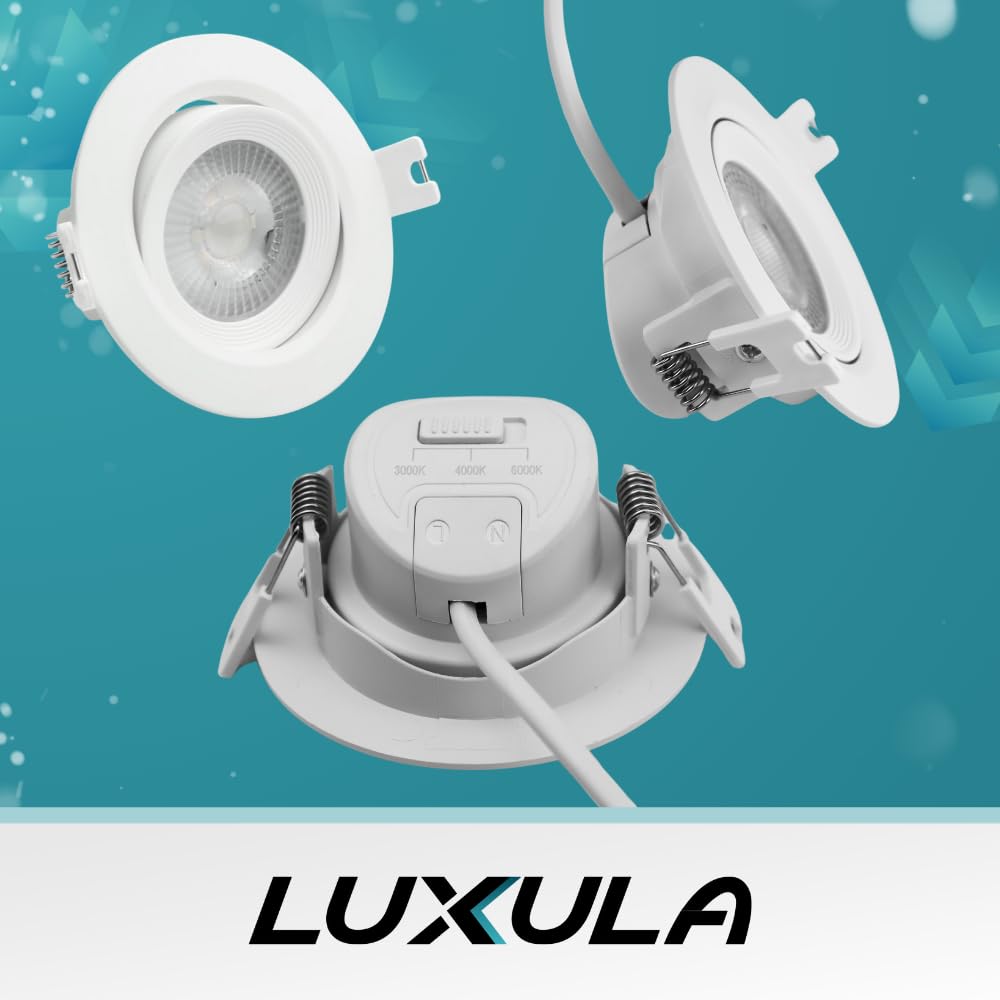 LUXULA 10er Set schwenkbarer LED Einbaustrahler 230V - Ø68-72mm - 7W 718lm - CCT Einbauleuchte Spot IP44 Badezimmer Küche - 3000K 4000K 6000K einstellbar - Warmweiß Neutralweiß Kaltweiß