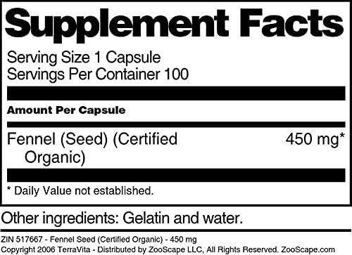 Miniatura 3 de Semilla de hinojo (Certificado Orgánico) - 450 mg (100 Cápsulas, ZIN 517667)