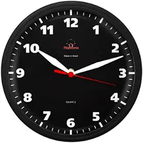 Relógio de Parede Omega com Mecanismo Step Silencioso - Ideal para Cozinhas, Escritórios e ambientes em geral (Preto)