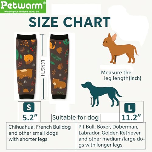 Image of Petwarm Dog Recovery Leg Sleeves 4pcs Set Fox Forest Print - Cone-Free Joint Support Sleeves for Dogs, Anti-Lick Recovery Wraps for Small Dogs, Black Brown, S